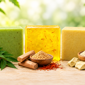 MoVedic Natural Herbal Soap Combo – Neem & Tulsi + Sandalwood & Saffron + Multani Mitti & Haldi